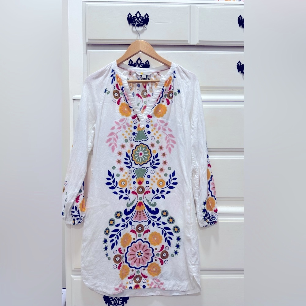 Boden White dress with Multicolor Floral Embroidery